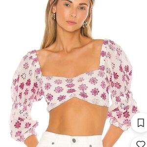 Lovers + Friends Hugh Top Pink floral eyelet crop top